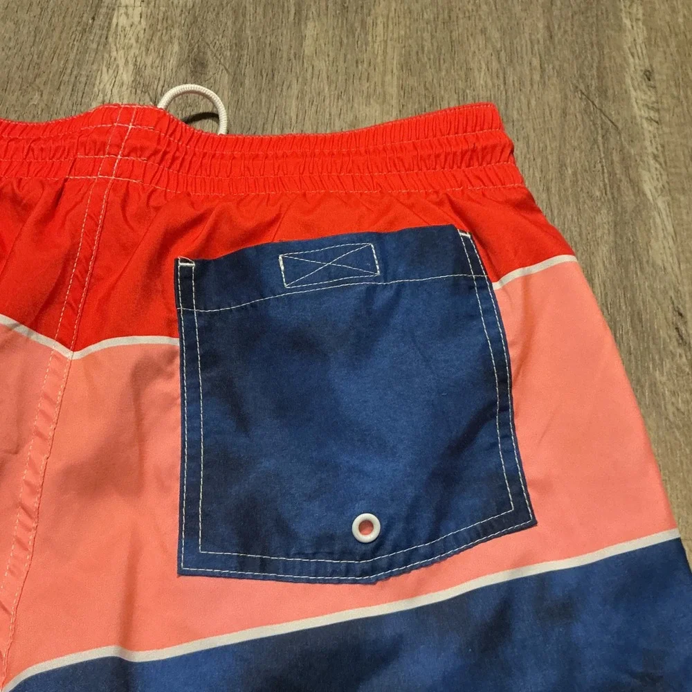 Old Navy Mens Swim Trunks Red Coral Navy Blue Mesh Lined Size M